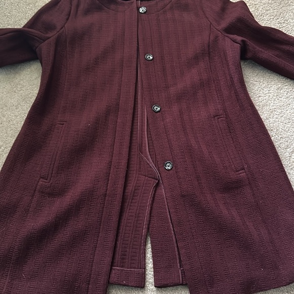 Talbots Long Duster Jacket Coat Crepe Textured Wool Blend Cranberry Size 16 - Picture 9 of 12
